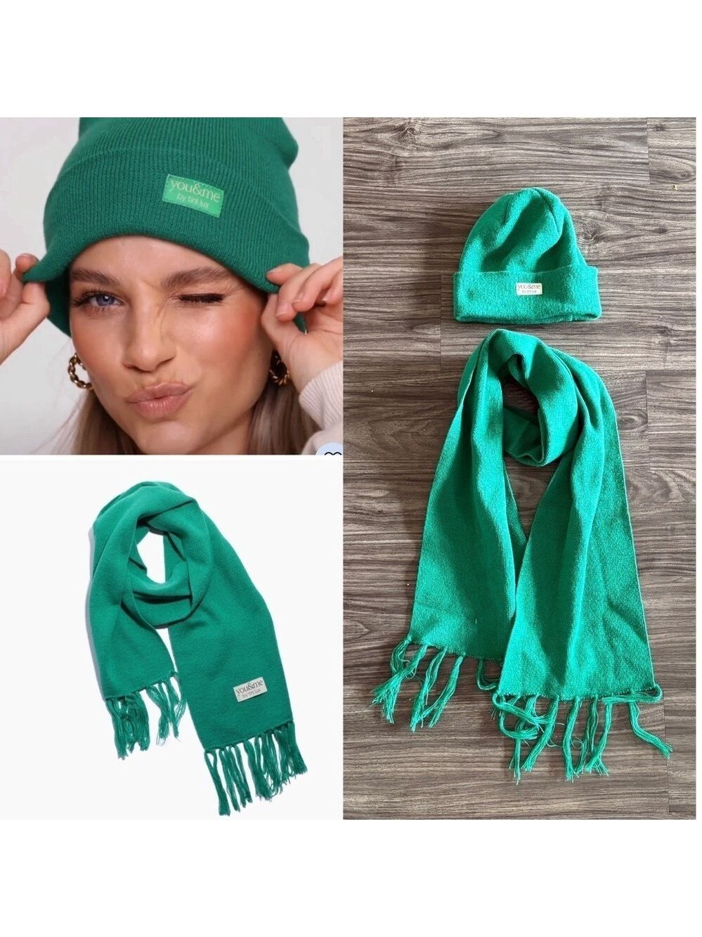 Tini Lux You & Me Knit Matching Hat Beanie and Scarf Green